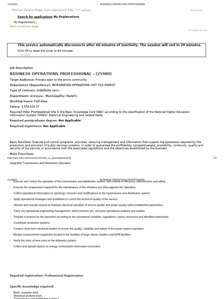 Business Operations Professional Role | PDF | Electric Power Transmission