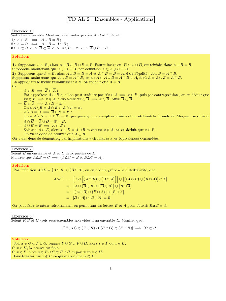 Exercices sur Ensembles et Applications | PDF | Inclusion ...