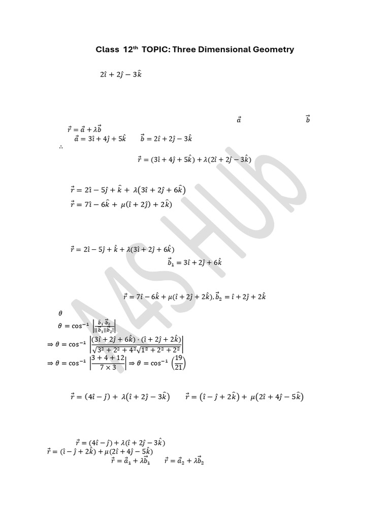Class 12: 3D Geometry Solutions | PDF | Mathematical Objects ...
