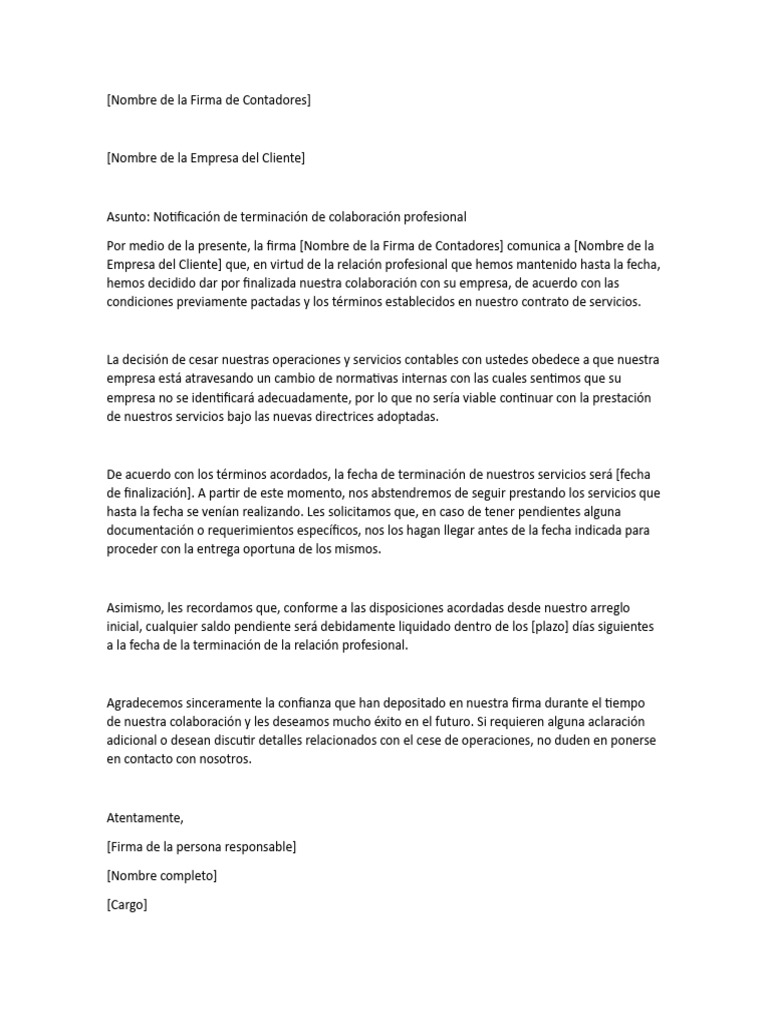 Notificación de cese de operaciones | PDF