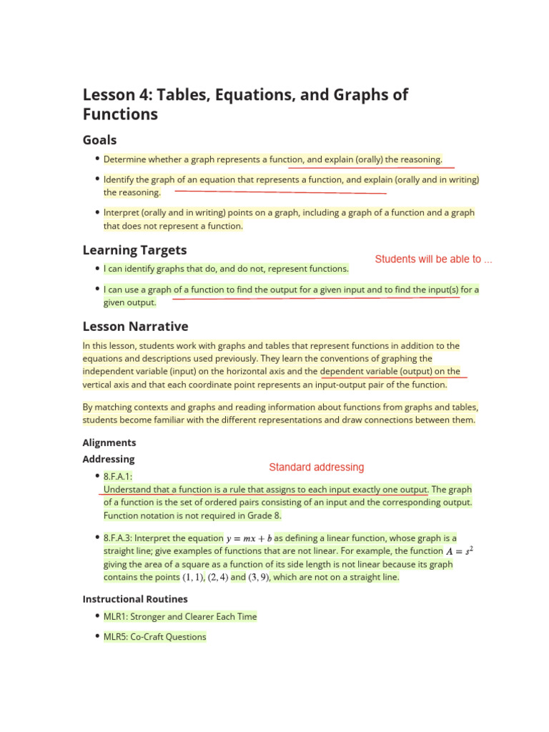 Grade 8 Unit 5 Lesson 4 | PDF | Function (Mathematics) | Cartesian ...