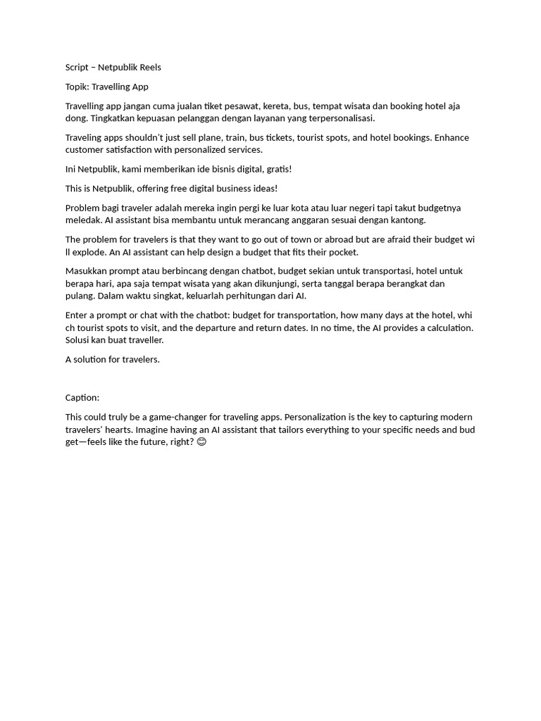 Script - Netpublik Reels - Travelling App - With English | PDF
