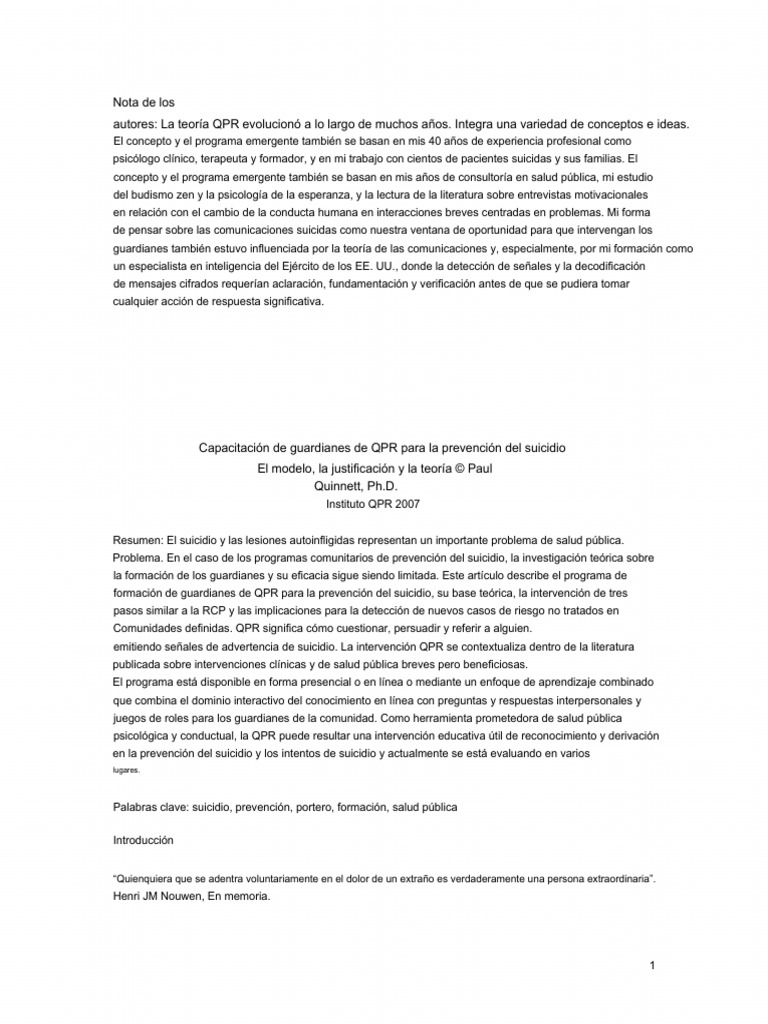 Capacitación QPR en Prevención del Suicidio | PDF | Suicidio ...