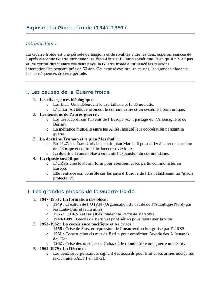 Résumé de la Guerre froide (1947-1991) | PDF | Guerre froide | Communisme
