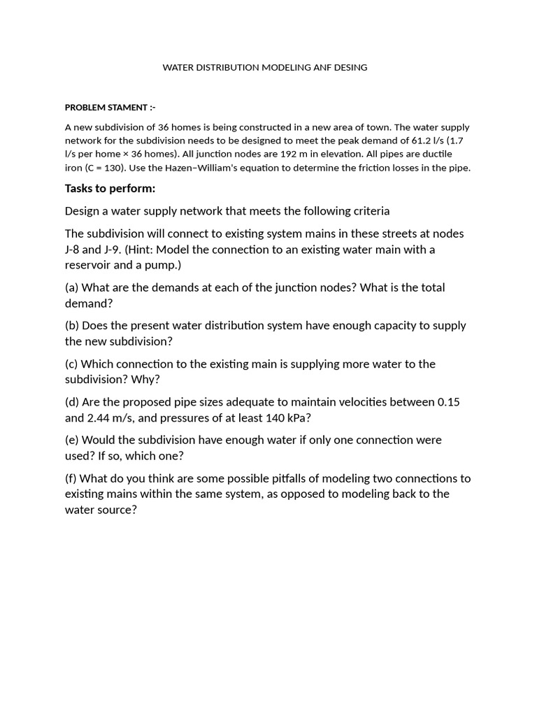 Water Supply Network Design for Subdivision | PDF | Mechanical ...