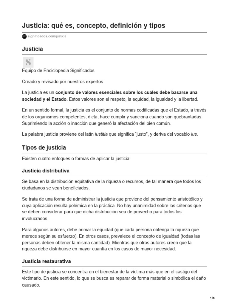 Justicia Qué Es Concepto Definición y Tipos | PDF | Justicia | Crimen y ...