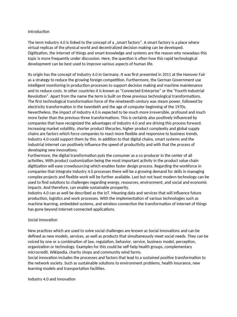 Industry 4.0 and Innovation | PDF | Innovation | Internet Of Things