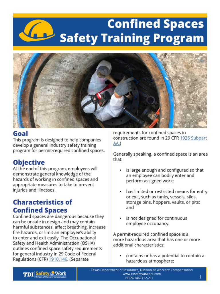 Confined Spaces Safety Training Guide | PDF | Oxygen | Breathing