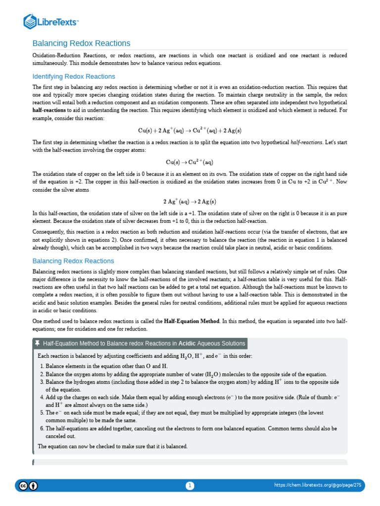 Balancing Redox Reactions Guide | PDF | Redox | Chemical Reactions