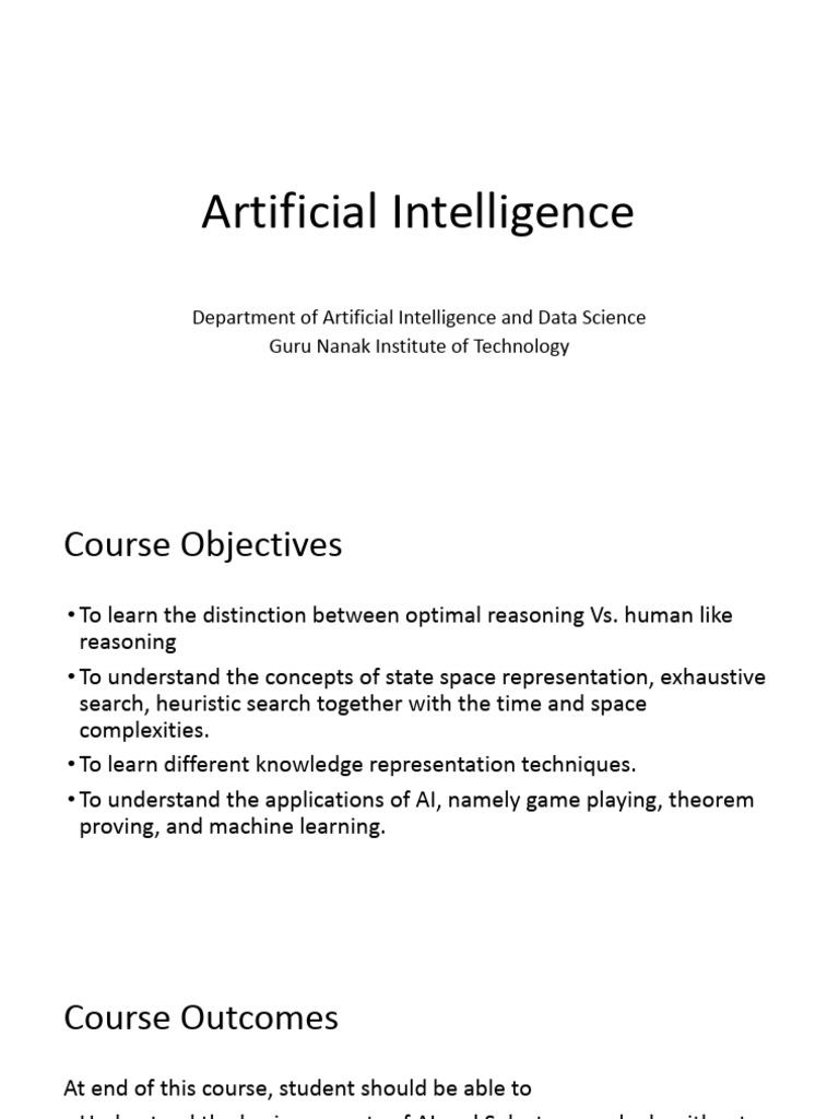 AI Course Overview and Objectives | PDF | Artificial Intelligence ...