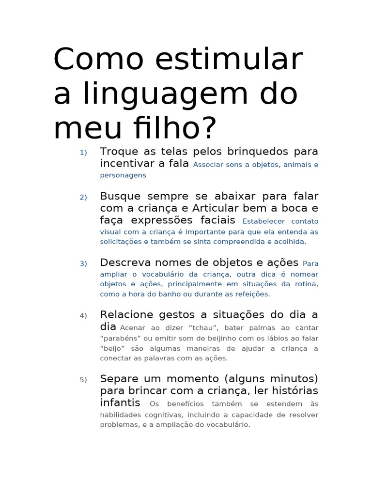 Dicas para Estimular a Linguagem Infantil | PDF
