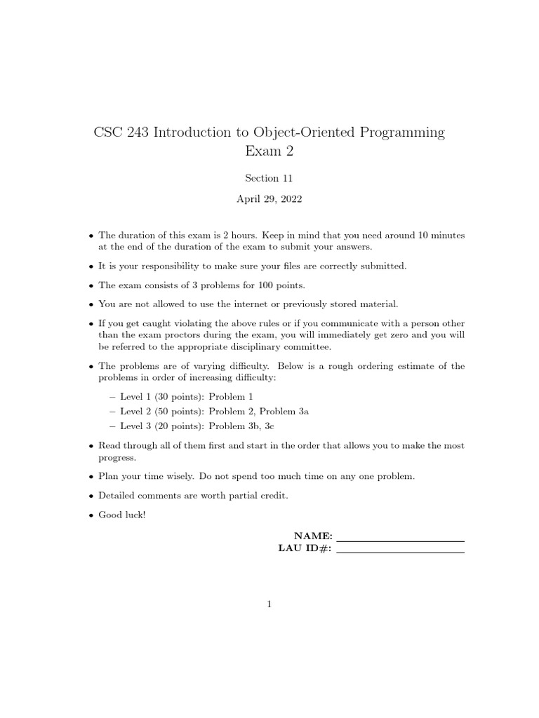 CSC 243 Exam 2: OOP Problems and Guidelines | PDF | Function ...