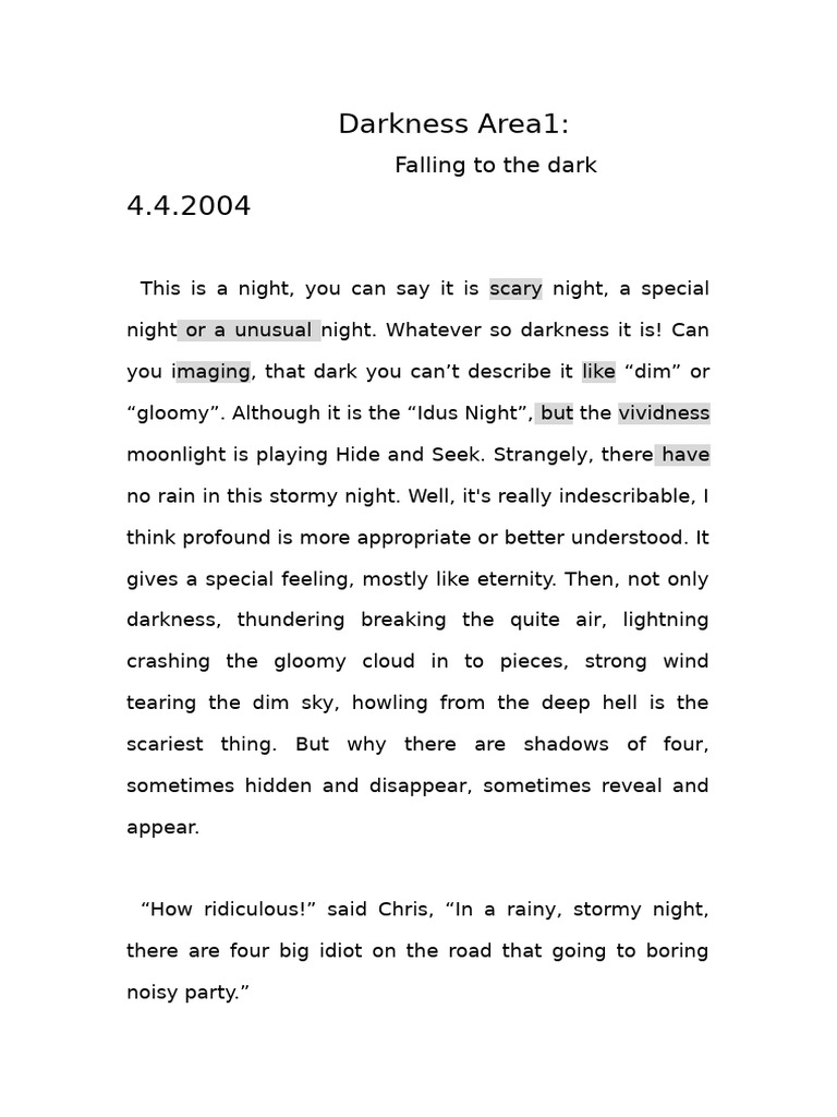 Dark Night Adventure: Four Friends' Fear | PDF