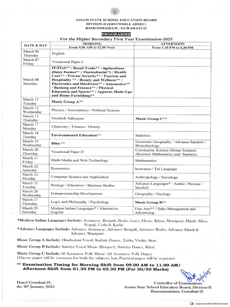 Programme For The HS 1ST Year Exam, 2025 | PDF