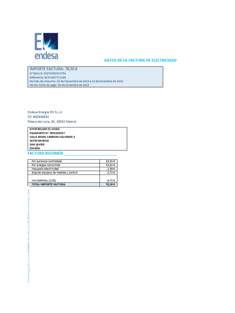 Factura de Electricidad: Resumen y Detalles | PDF | Electricidad