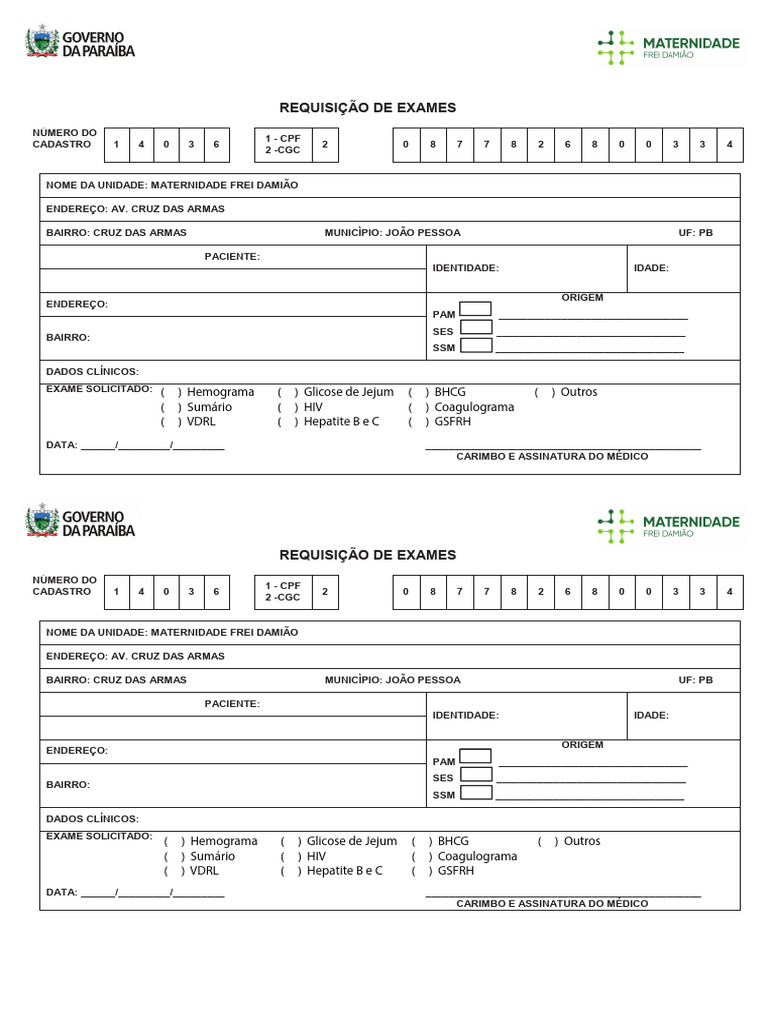 Requisição de Exames Logo Nova | PDF | Especialidades médicas ...