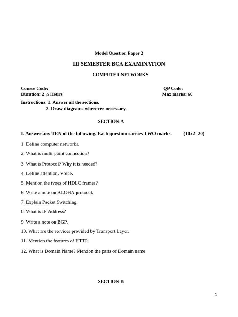 BCA 3rd Sem Computer Networks Paper | PDF | Computer Network | Network ...