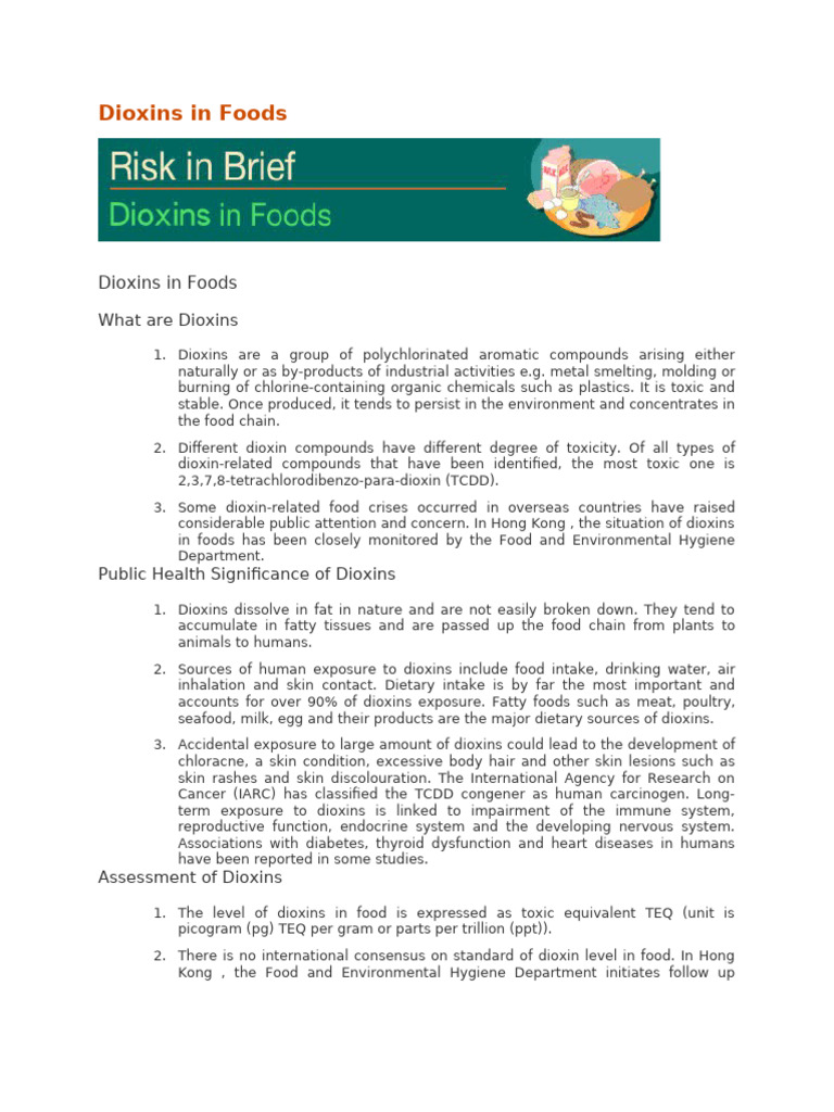 Dioxins in Food: Risks and Monitoring | PDF | Occupational Safety And ...