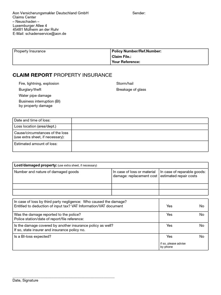 Property Insurance Claim Report Form | PDF