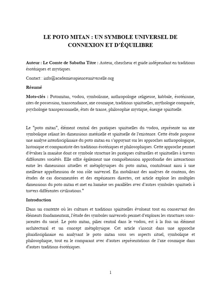 Le Poto Mitan : Symbole de Connexion Spirituelle | PDF | Spiritualité ...