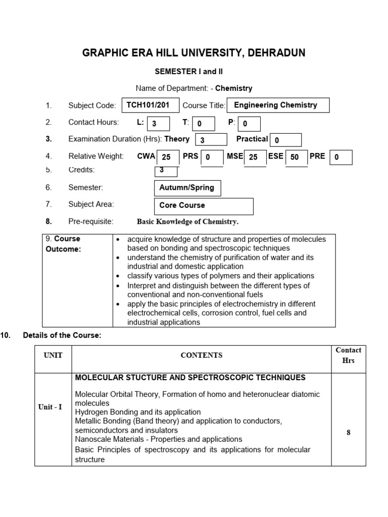 Engineering Chemistry Course Overview | PDF | Electrochemistry | Polymers