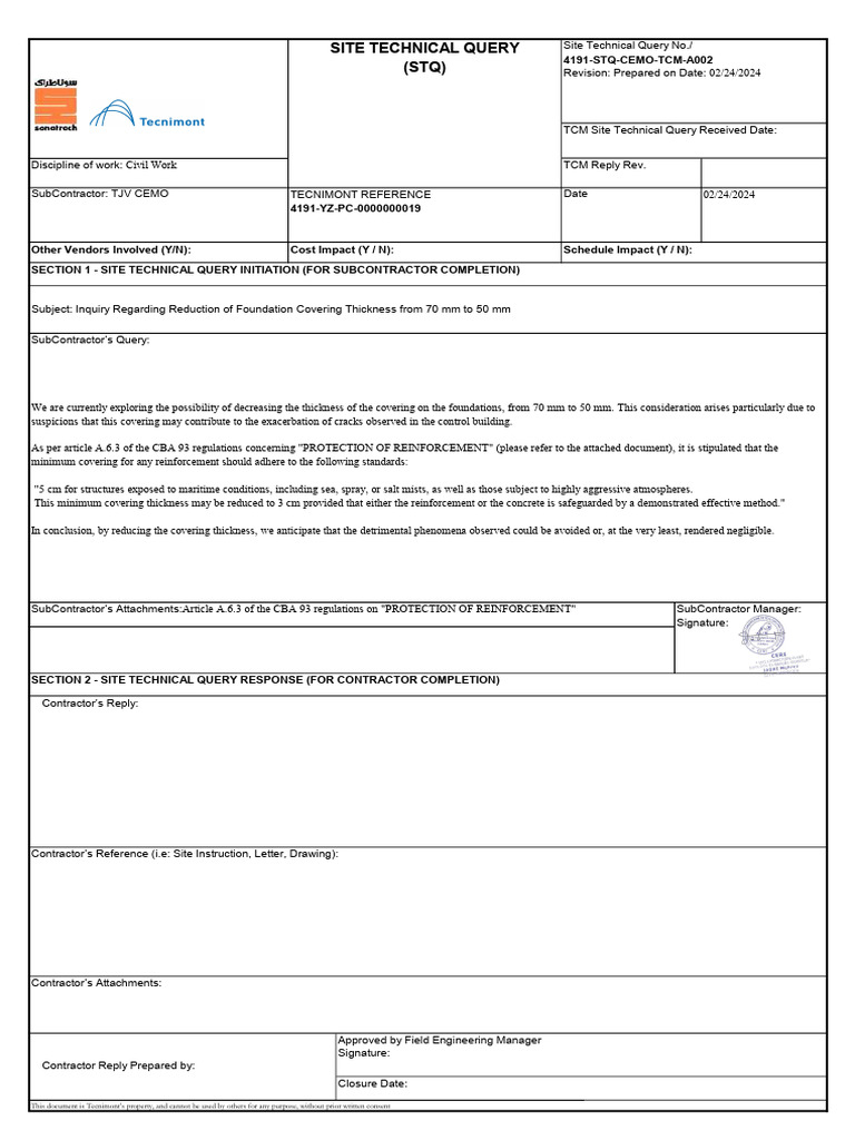 Foundation Cover Thickness Query Response | PDF