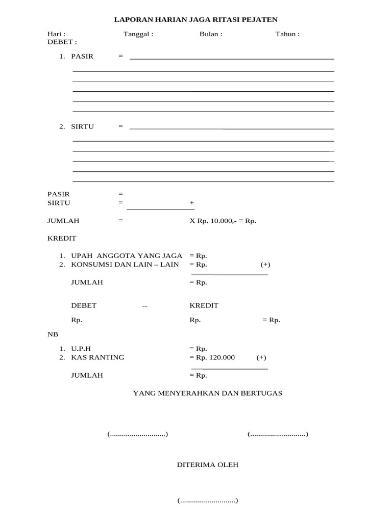 Laporan Harian Jaga Ritasi Pejaten | PDF