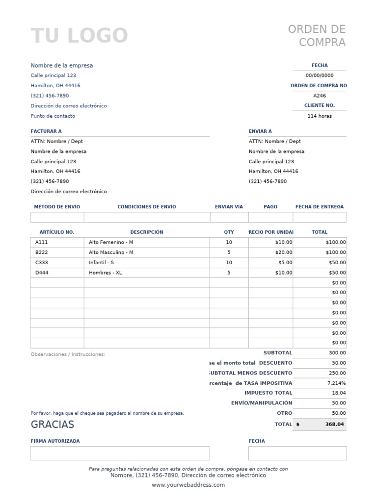 Orden de Compra Detallada y Formato | PDF
