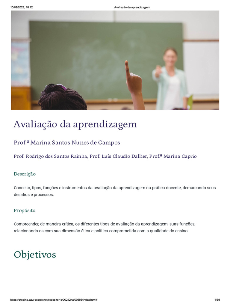 Avaliação da Aprendizagem na Educação | PDF | Aprendizado | Pedagogia