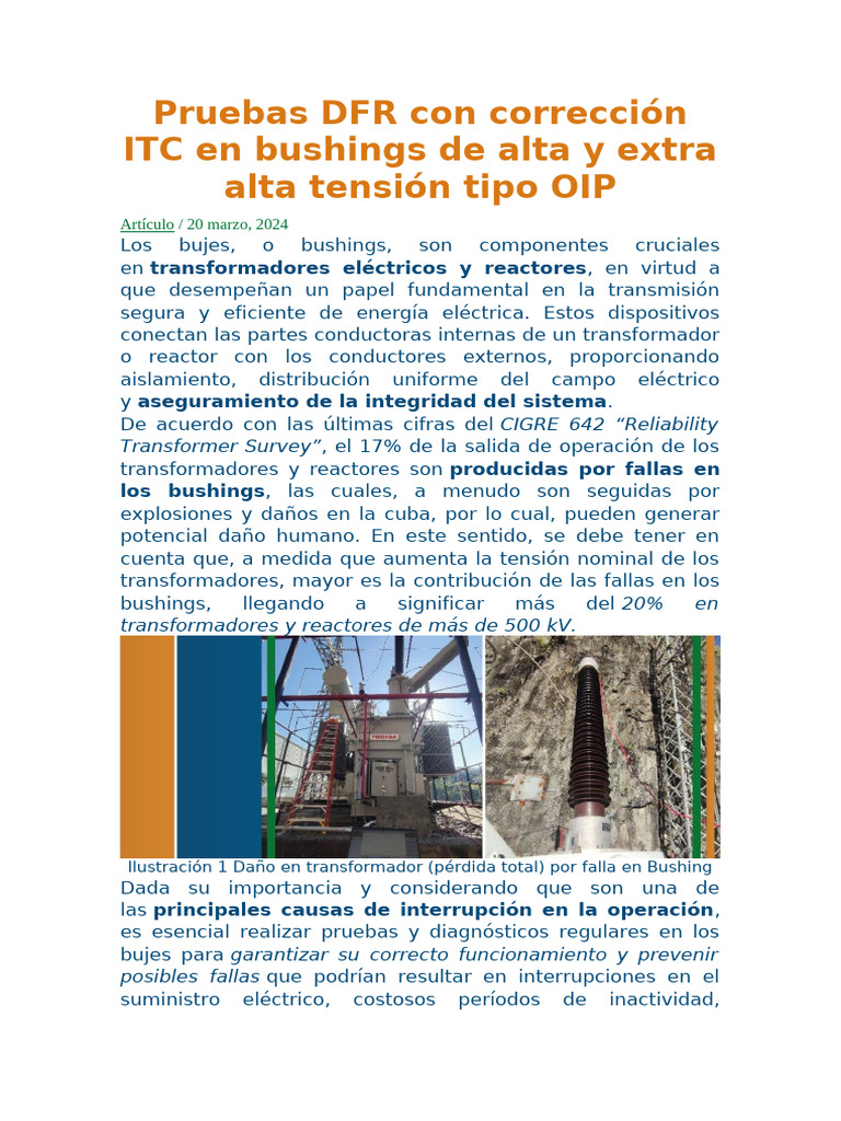 Pruebas DFR en bushings de alta tensión | PDF | Transformador ...