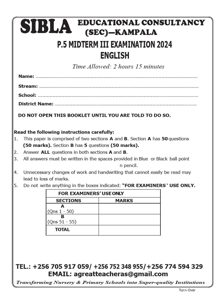 Sibla P.5 English Midterm Iii Examination 2024 Edited | PDF