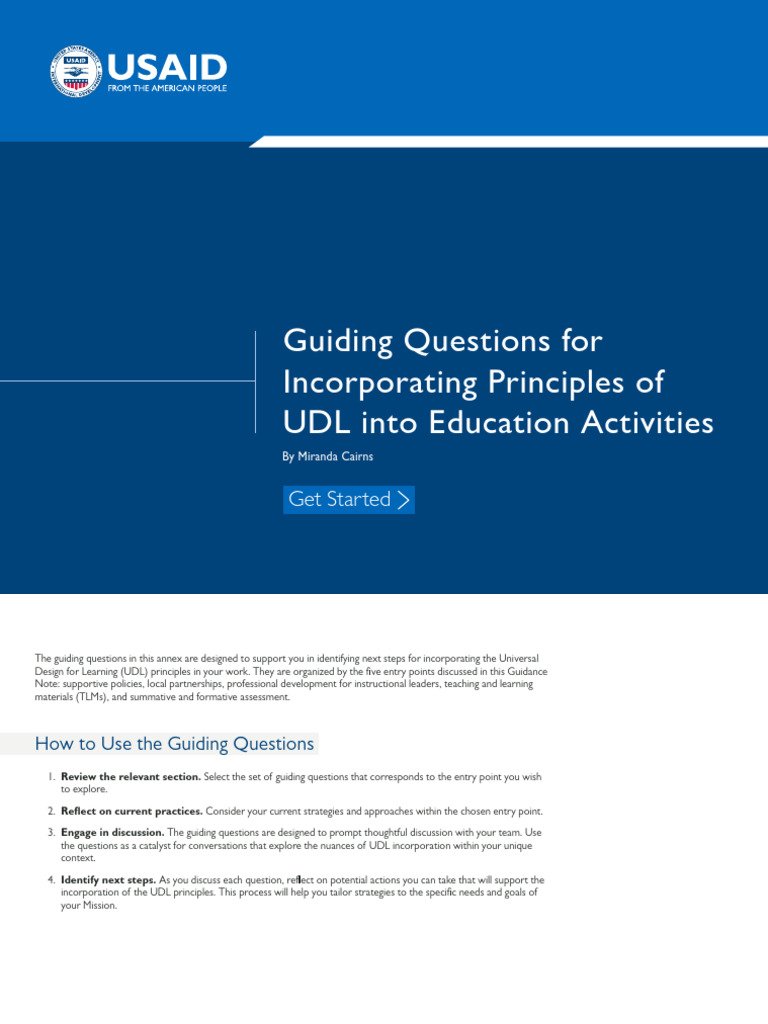 UDL Principles in Education: Guiding Questions | PDF | Educational ...