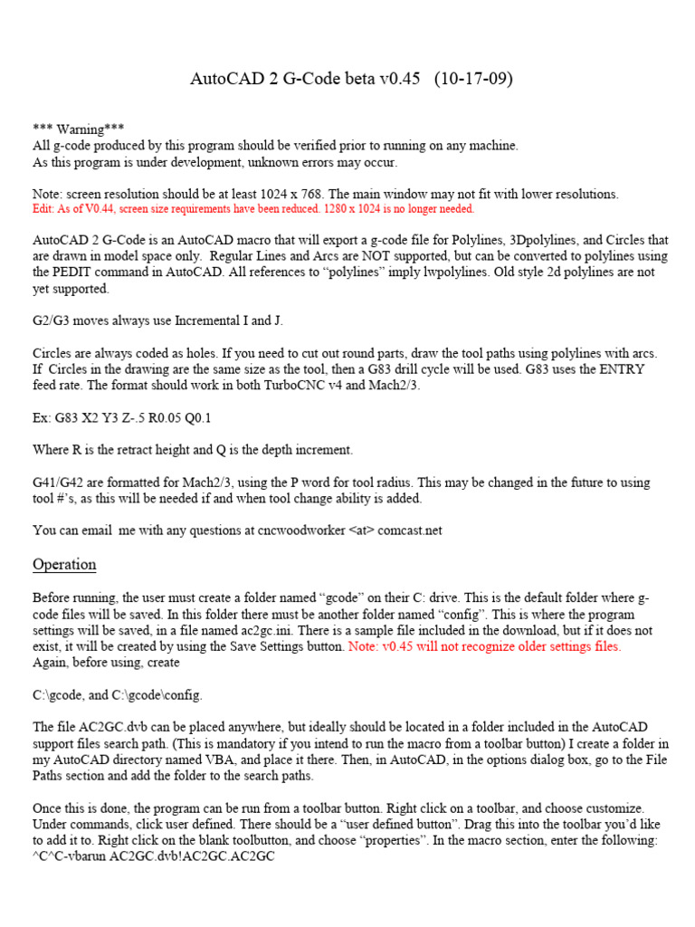 AutoCAD 2 G-Code v0.45 Manual | PDF | Computer File | Directory (Computing)