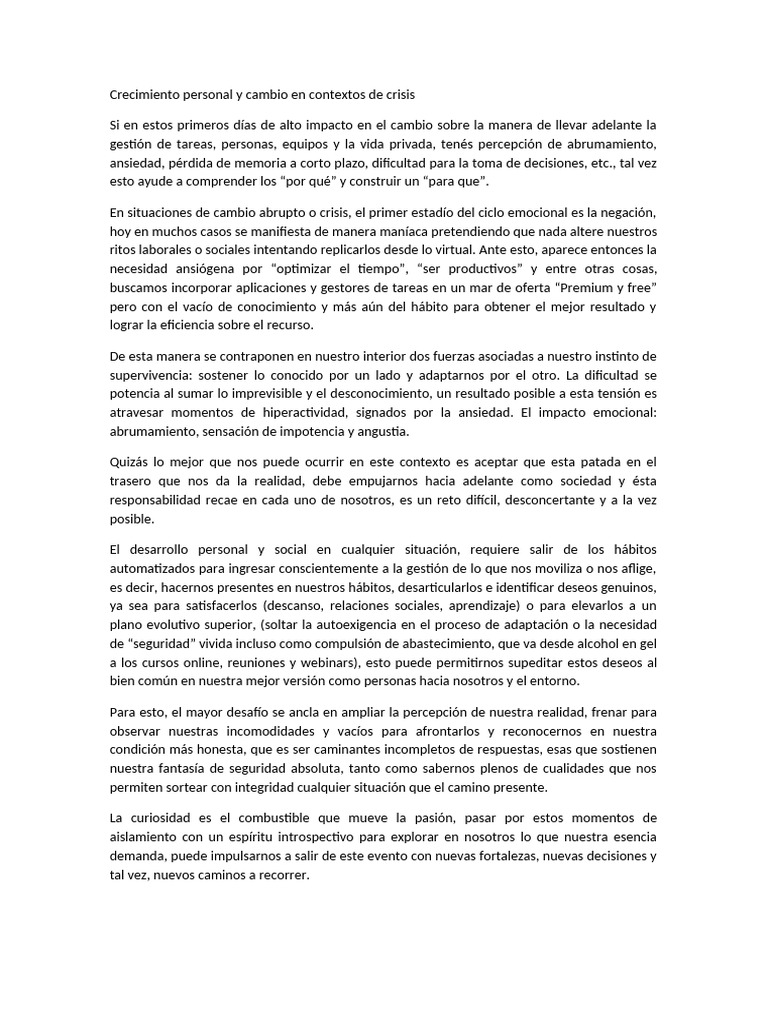 Crecimiento personal en crisis actuales | PDF | Desarrollo personal ...