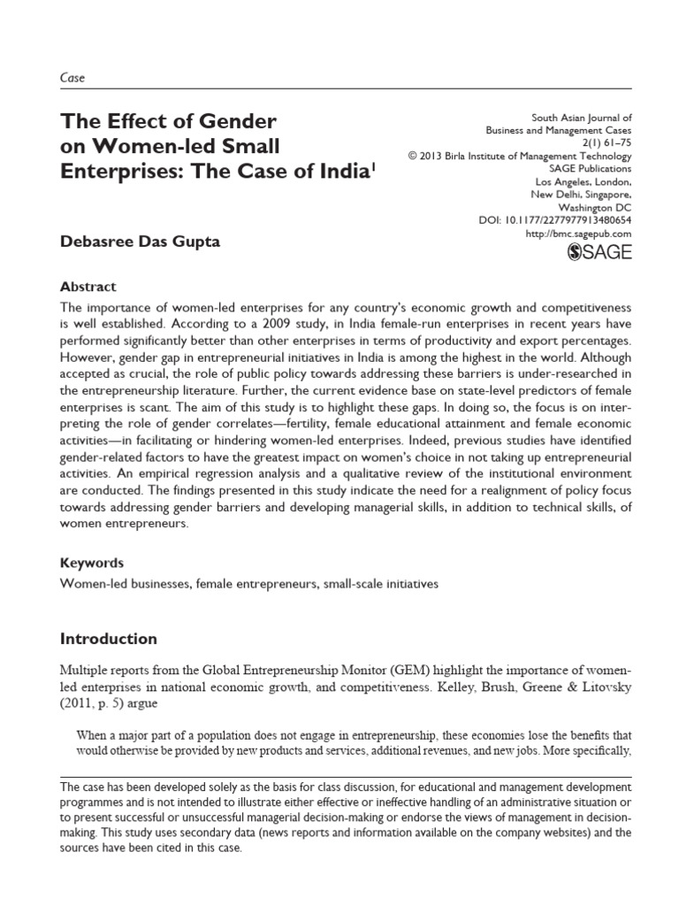Gender Impact on Women-led Enterprises in India | PDF ...