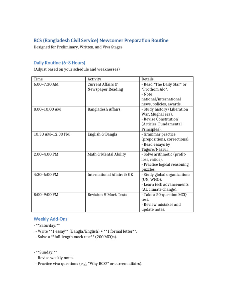 BCS Preparation Routine for Newcomers | PDF