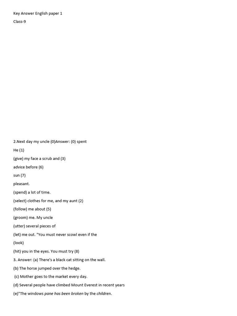 Key Answer English Paper 1 | PDF