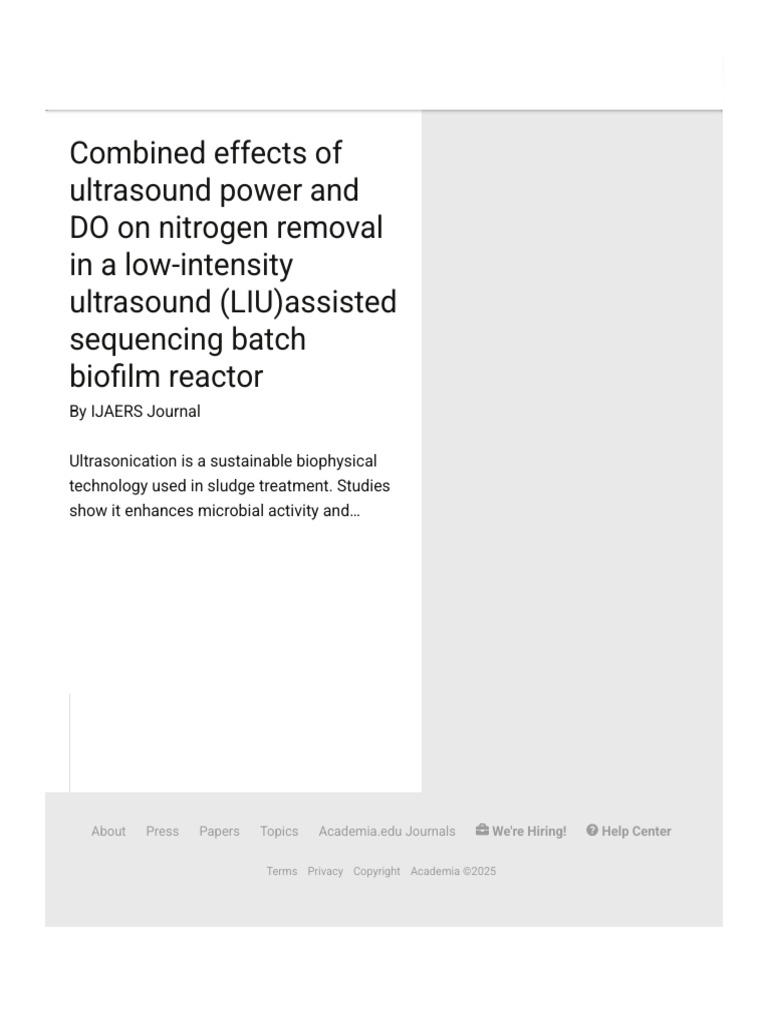 (PDF) Combined Effects of Ultrasound Power and DO On Nitrogen Removal ...