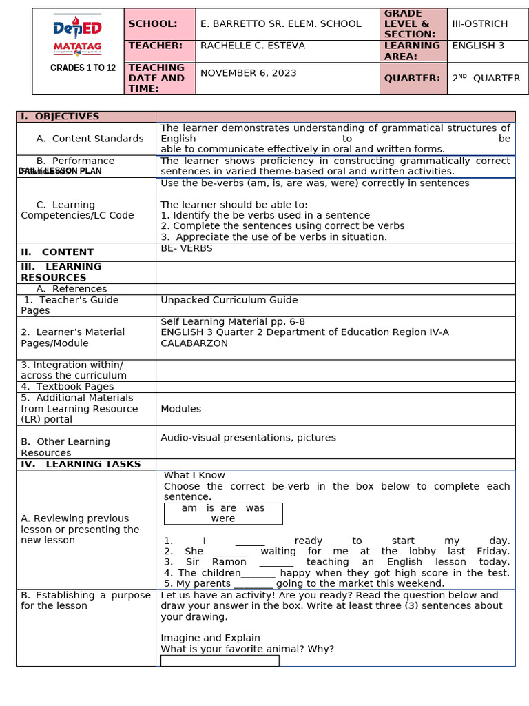 Q2 Dlp English Week1 Day1 Pdf Subject Grammar Grammatical Number