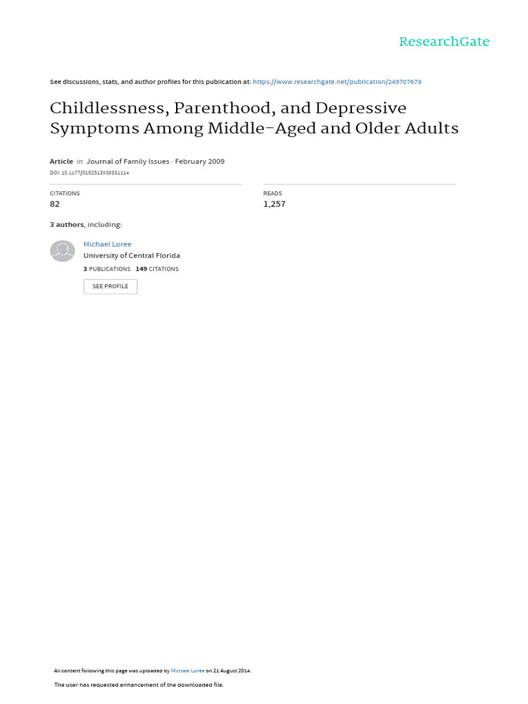Childlessness and Depression in Older Adults | PDF | Stepfamily ...