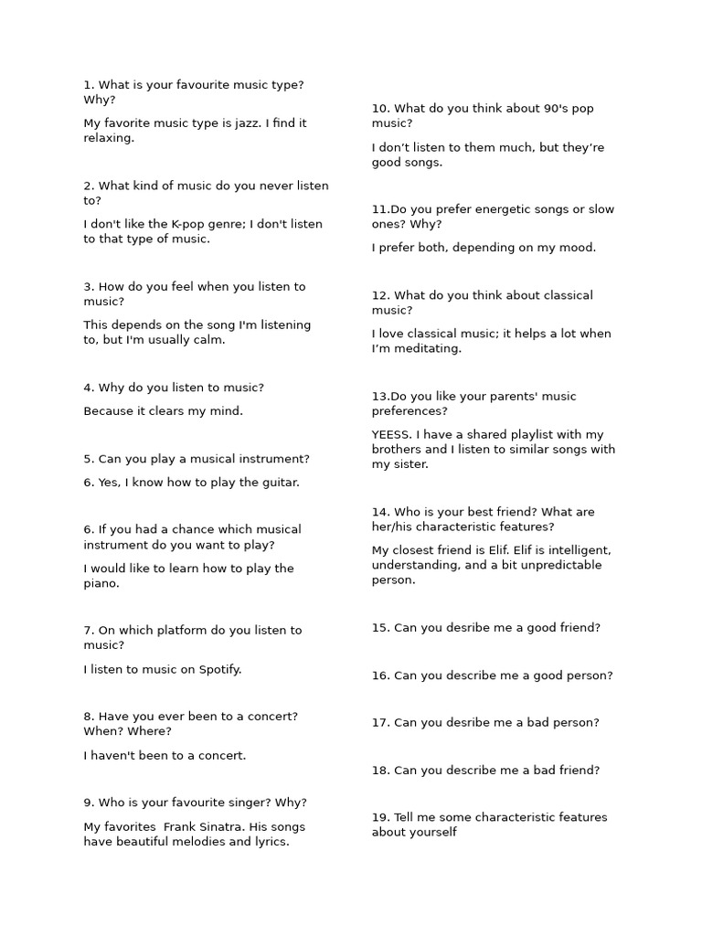 Music Preferences and Personal Insights | PDF | Songs | Musicology