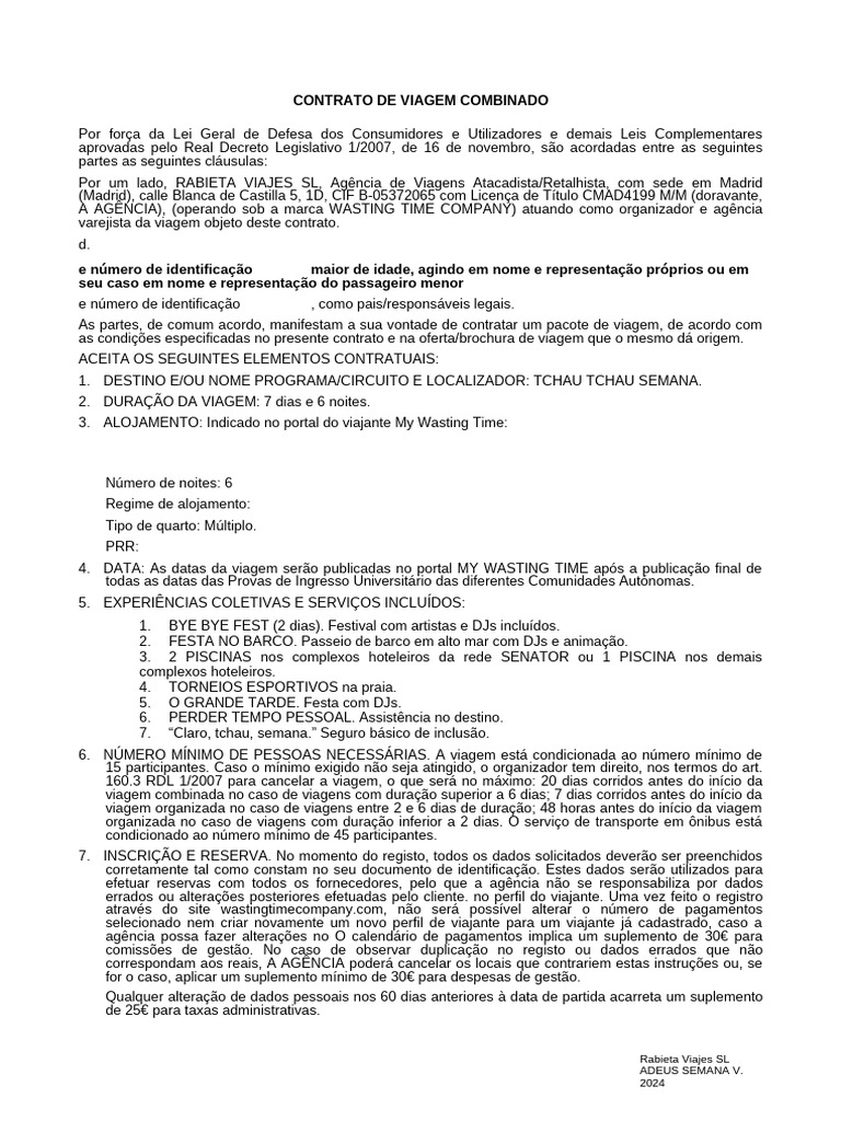 Contrato Viagem Adeus Semana 2024 | PDF | Privacidade de informações ...