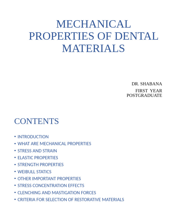 Mechanical Properties of Dental Materials | PDF