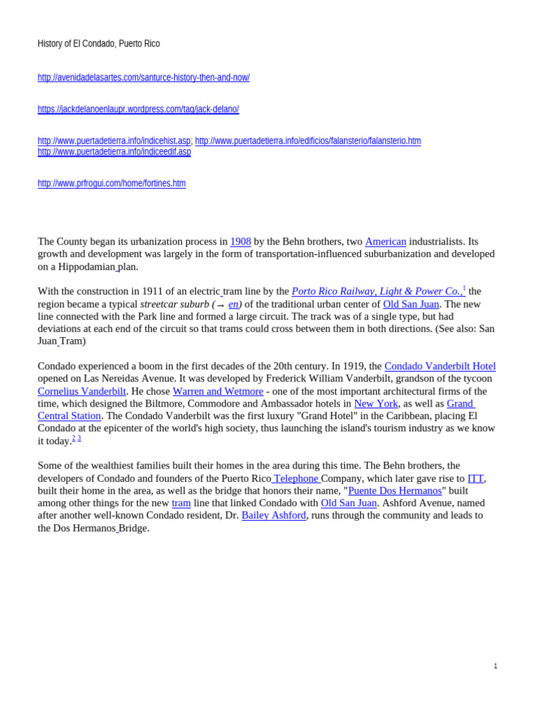 El Condado Urbanization History Pdf San Juan