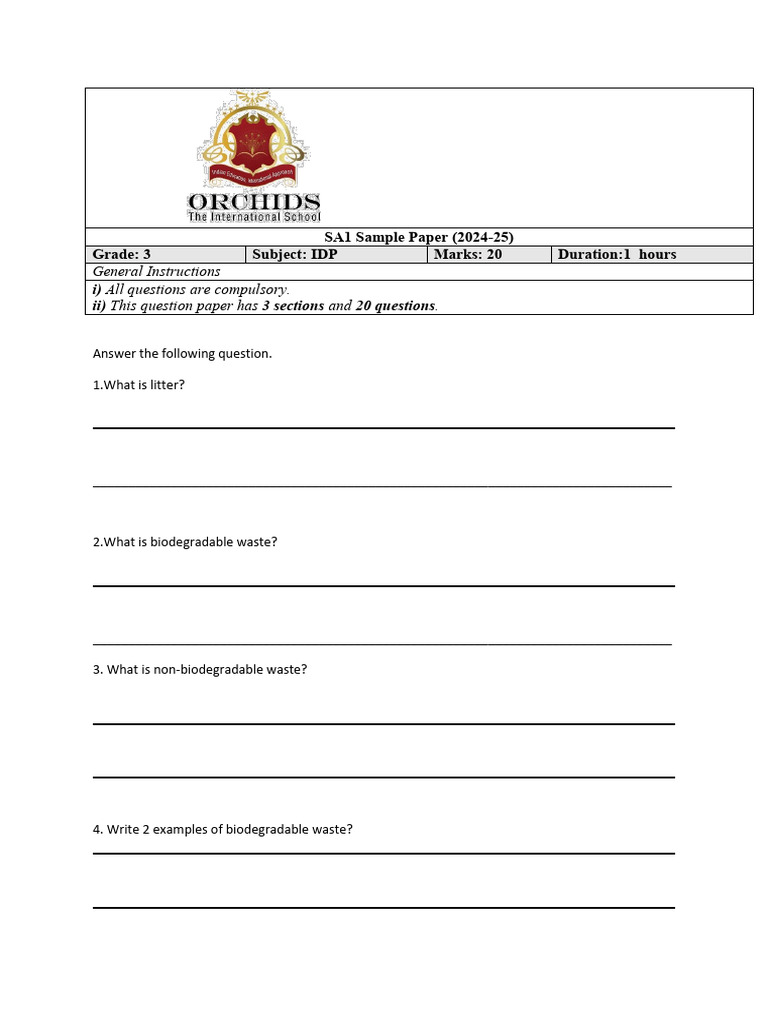 Grade 3 IDP SA1 Sample Paper 2024 | PDF