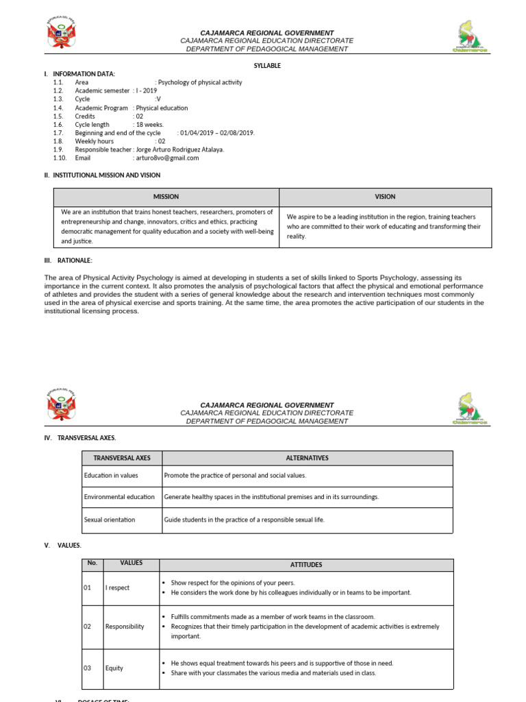 Physical Activity Psychology Syllabus 2019 | PDF | Psychology | Pedagogy
