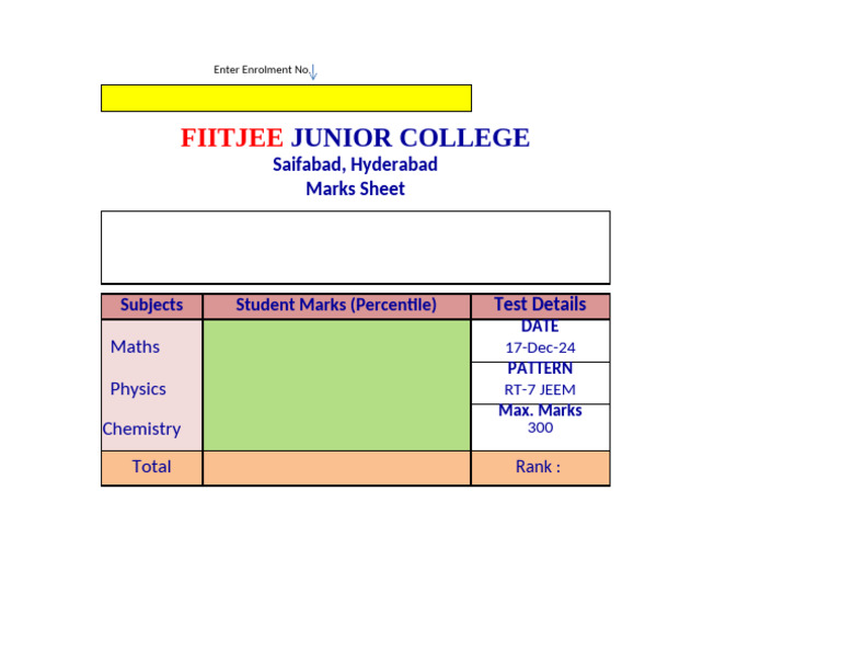 FIITJEE Junior College Marks Sheet | PDF