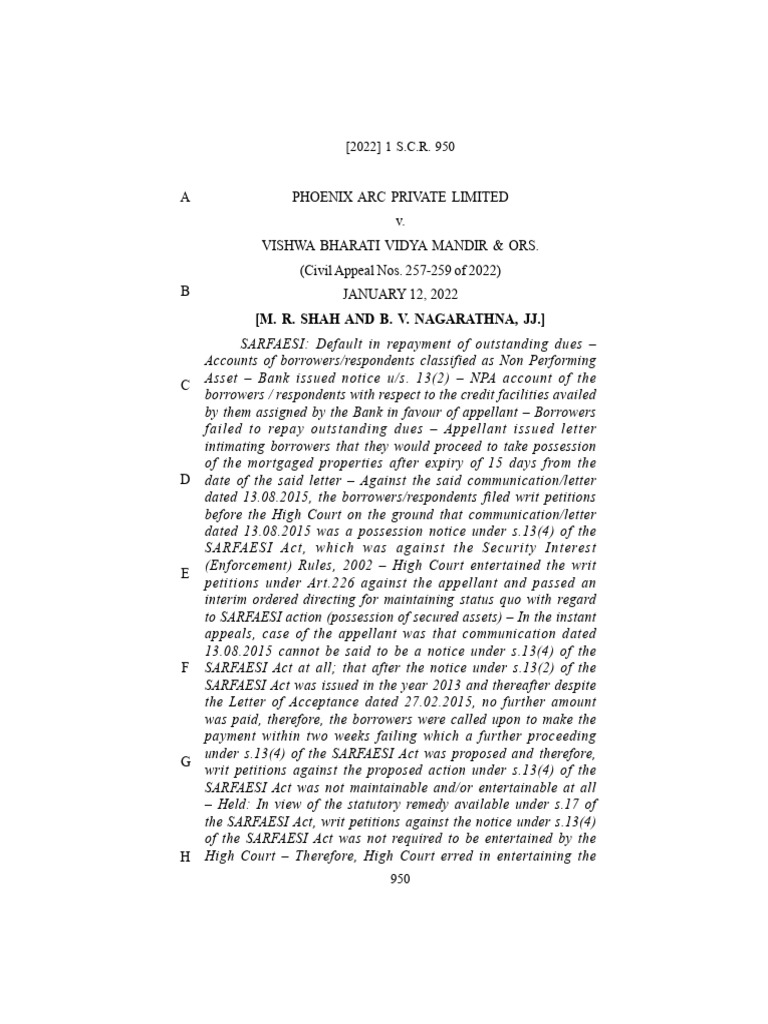 950 Supreme Court Reports (2022) 1 S.C.R.: (M. R. Shah and B. V ...