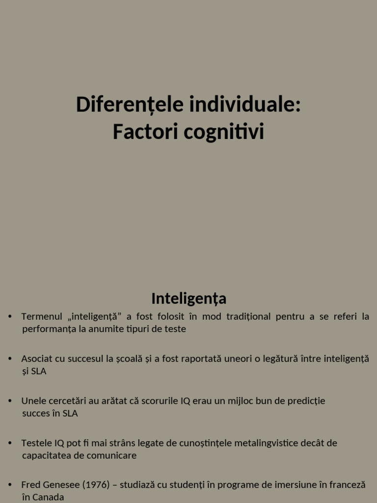 Factori Cognitivi ai Diferențelor Individuale 1 | PDF