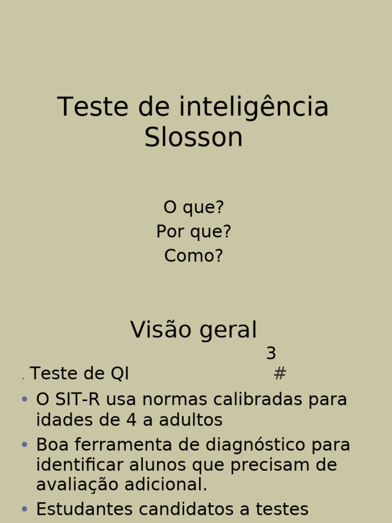 Teste de Inteligência Slosson: Guia Completo | PDF | Quociente de ...